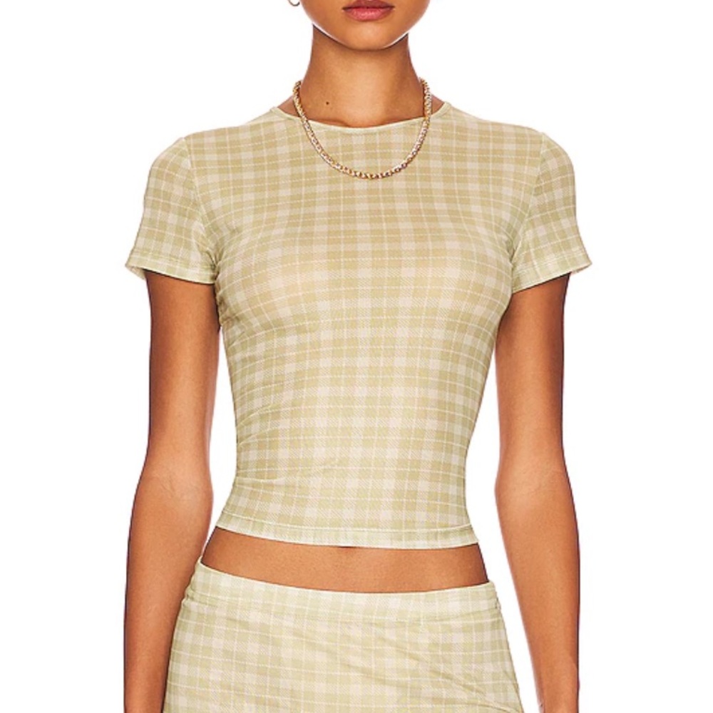 MIAOU Green Plaid Mesh Mini Tee